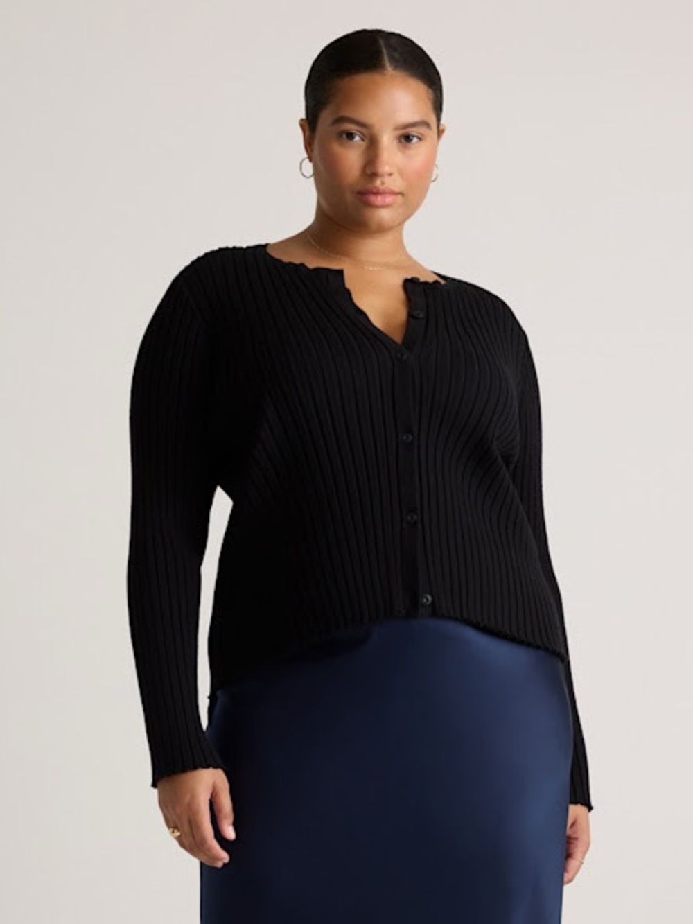 Quince Eco-Knit Cropped Rib Cardigan in Black